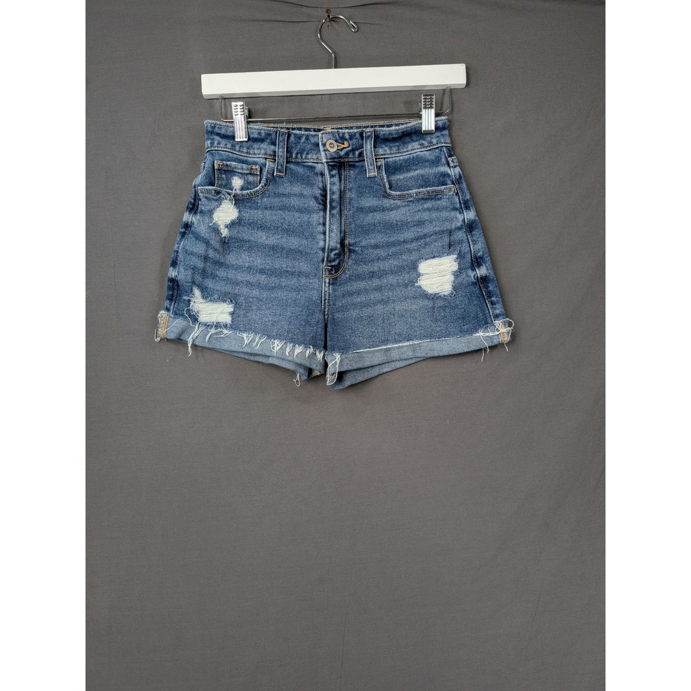 Hollister Ultra High-Rise Mom Shorts Blue Denim Distressed Size 00 W24 5398